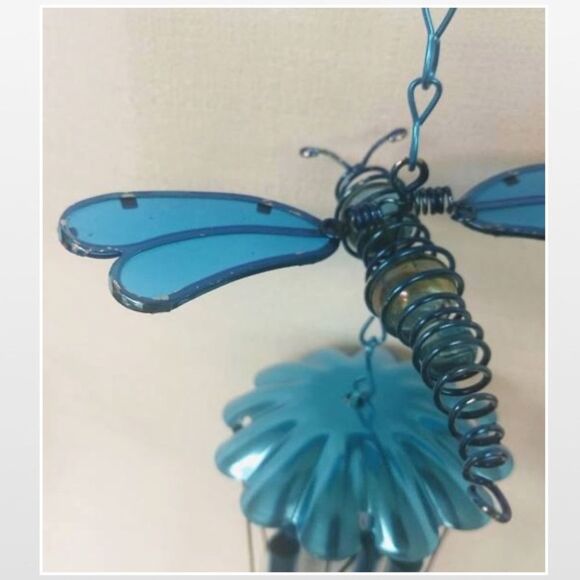 New Russo III Wind Chime Dragonfly Blue Metal Glass Home Outdoor - Picture 13 of 16